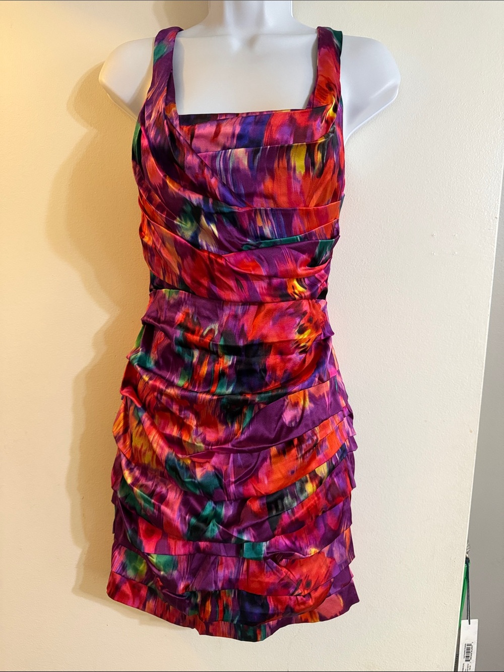 NWT Express Women's Purple Multicolor Ruffled Sheath Dress Size 0